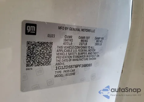 2023 Chevrolet Malibu Lt z USA, uszkodzony, nr VIN 1G1ZD5ST6PF168080